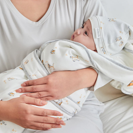 Lively Tiger Extra Warm Cotton Baby White Swaddle Wrap-1
